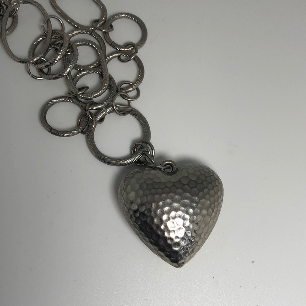 5 for $10 Silver tone heart pendant on long chain